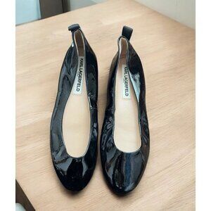 Karl Lagerfeld Paris Vada Black Patent Leather Ballet Flat Shoes Women Sz 5.5 M